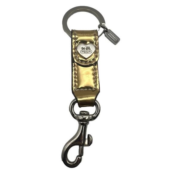 y2k COACH Poppy Gold Patent Leather Heart Bag Charm - Picture 1 of 3